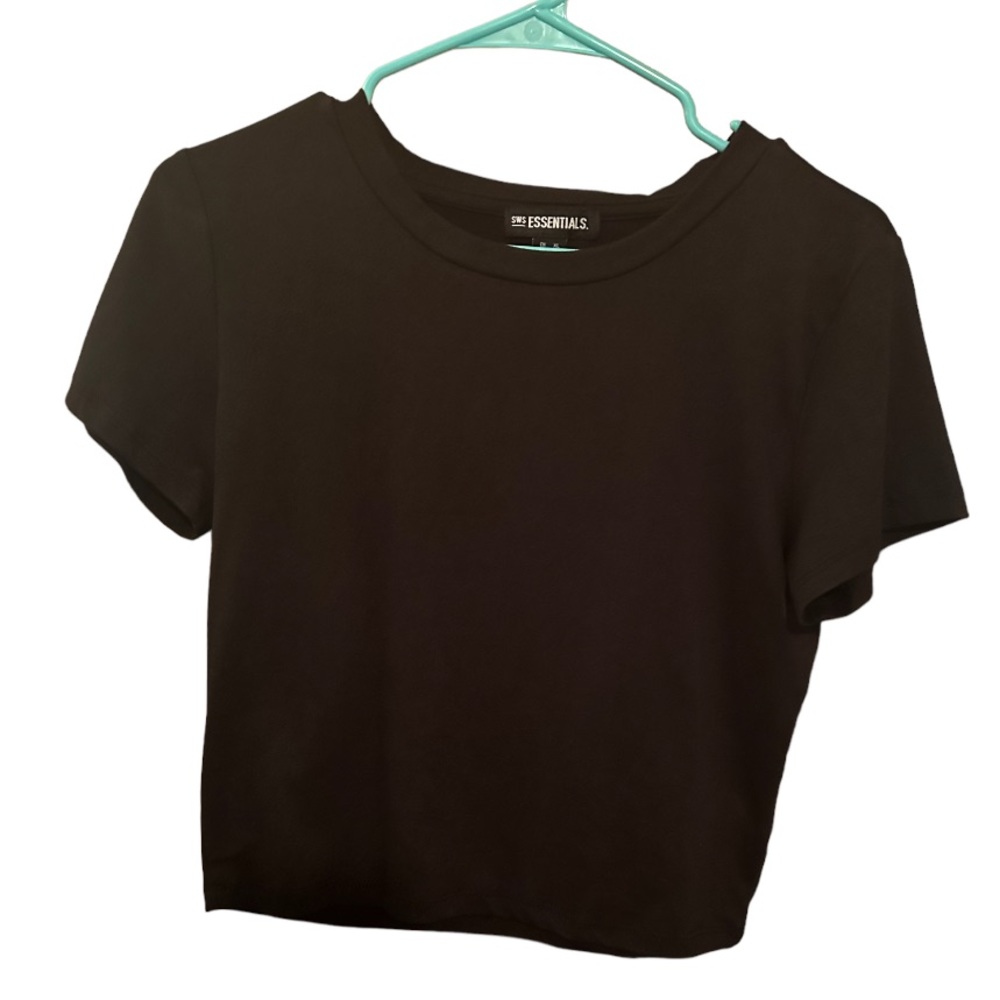 NWOT SWS ESSENTIALS Black Crop Top T shirt Size XL